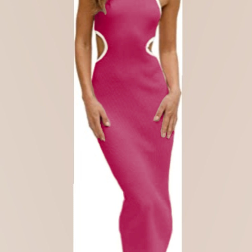 
                  
                    Sexy Cut Out Long Tank Dress with Fitted Round Neck and Ribbed Waist Cutout
                  
                