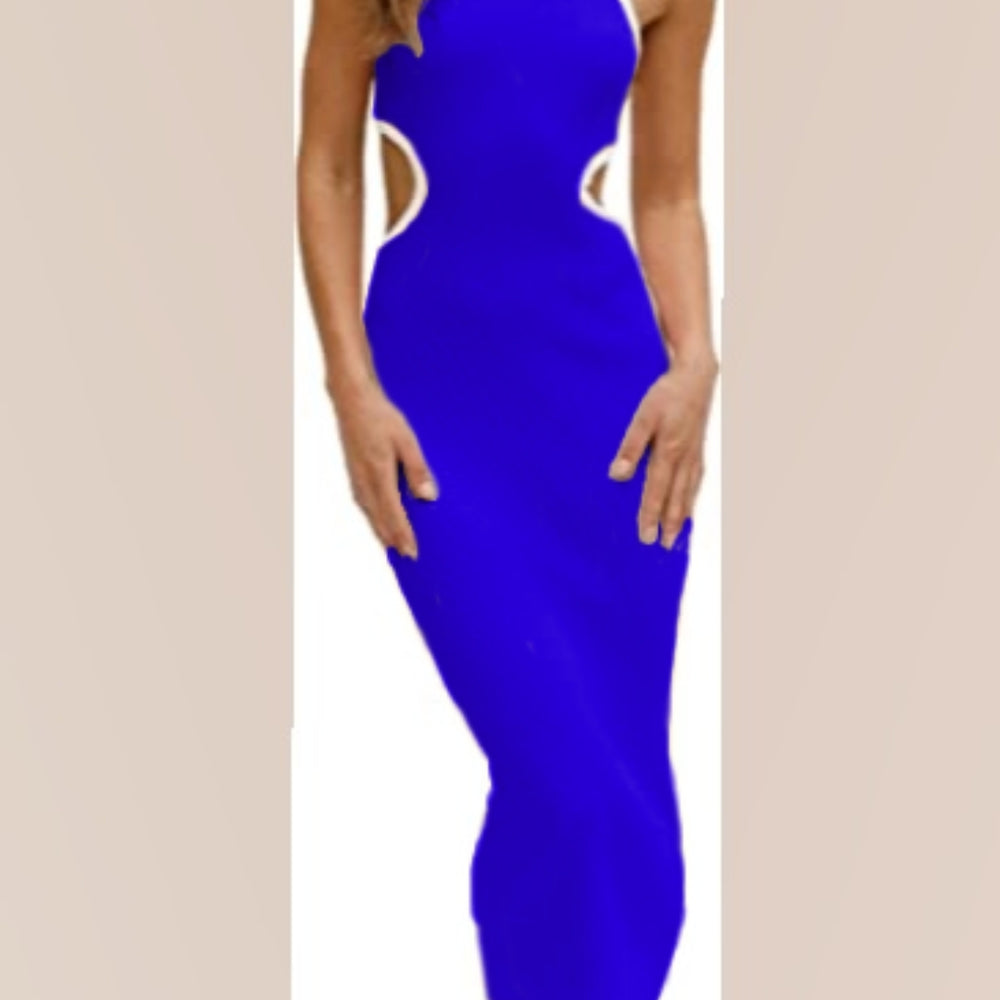 
                  
                    Sexy Cut Out Long Tank Dress with Fitted Round Neck and Ribbed Waist Cutout
                  
                