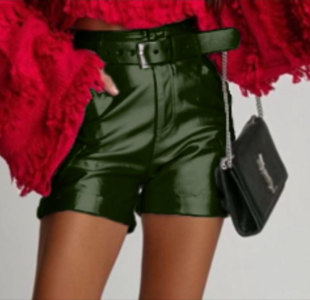 
                  
                    Faux Leather Shorts with Integrated Belt 
                  
                