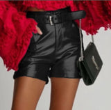 Faux Leather Shorts with Integrated Belt 