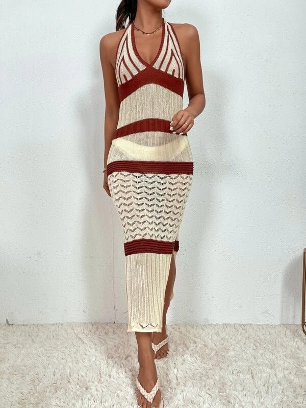 Cover Up Intrecciato Color Block Beige a Fessura - Regina Store By Centparadise