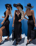 Copricostume Donna Lungo Spacco Cover Up Rete Scollo V Bretelle Moda Mare Beachwear - Regina Store By Centparadise