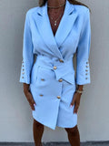 Vestito Donna Blazer Scollo V Colletto Bottoni Cintura Casual Elegante - Regina Store By Centparadise