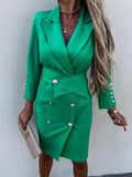 Vestito Donna Blazer Scollo V Colletto Bottoni Cintura Casual Elegante - Regina Store By Centparadise
